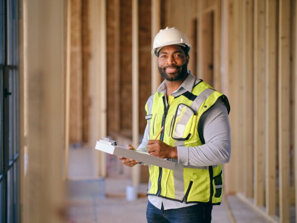 Construction manager inspecting job site safety